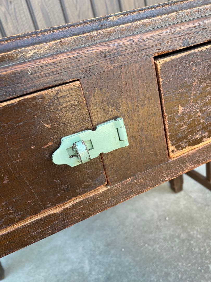 木製デスク　アンティーク　レトロ　古家具　引き出し　テーブル　古道具　平机