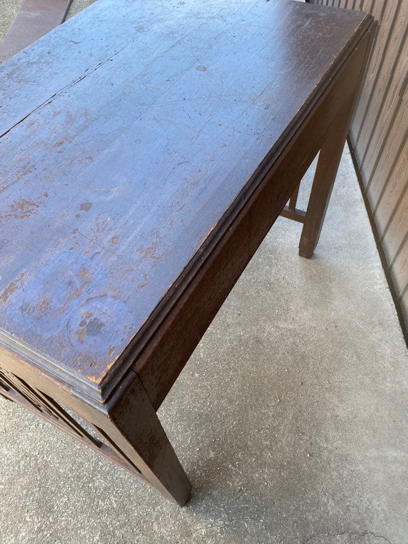 木製デスク　アンティーク　レトロ　古家具　引き出し　テーブル　古道具　平机