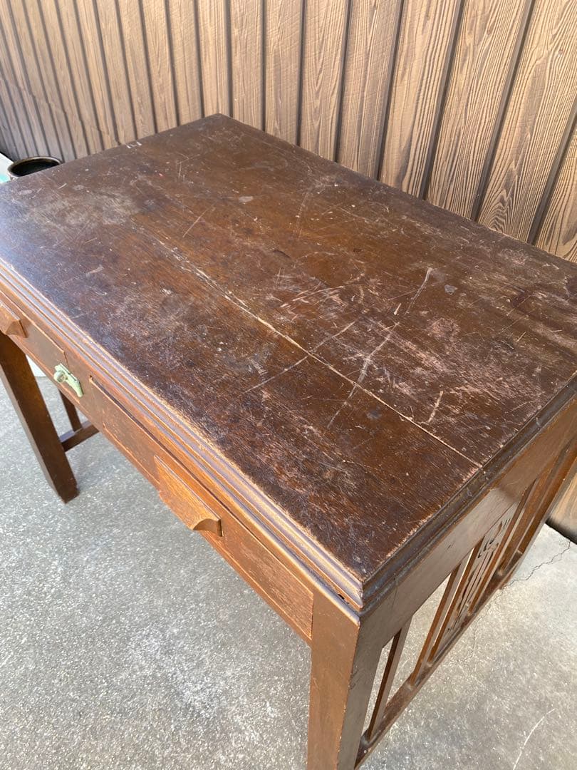 木製デスク　アンティーク　レトロ　古家具　引き出し　テーブル　古道具　平机