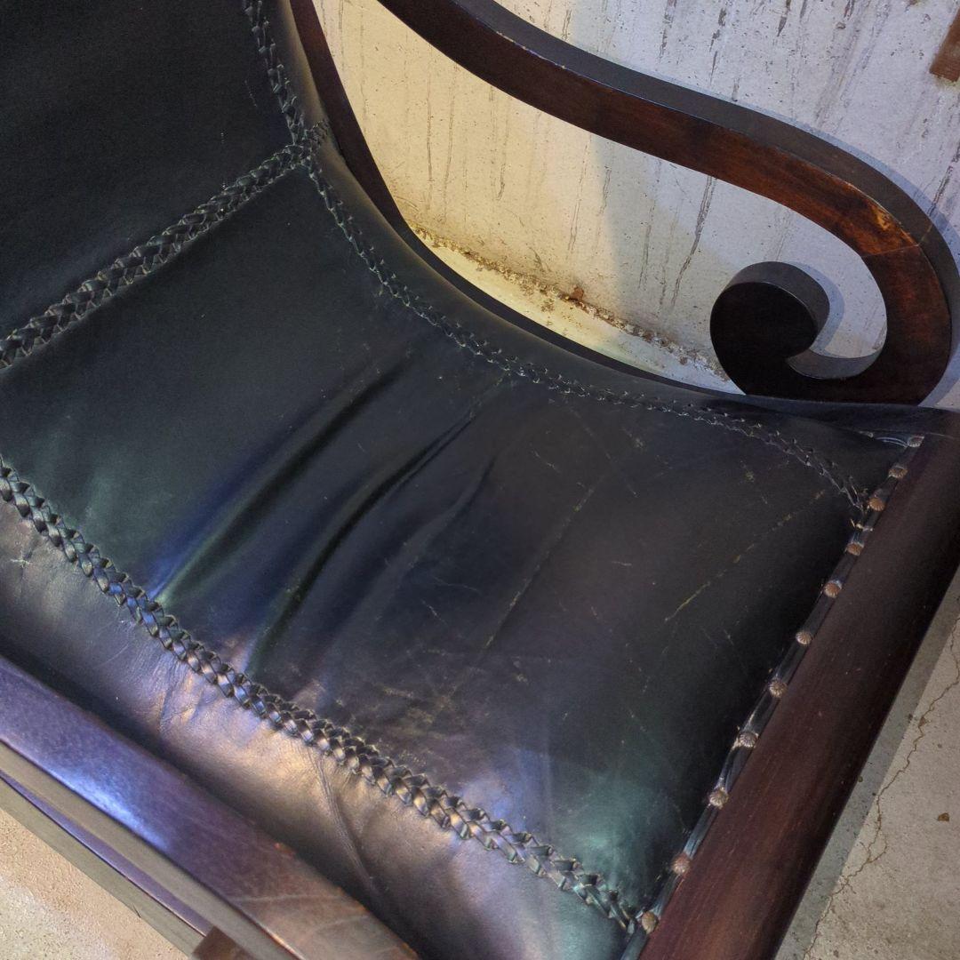 本革 英国調 パーソナルチェア アーム イギリス風 レザー 鋲打　ヴィンテージ