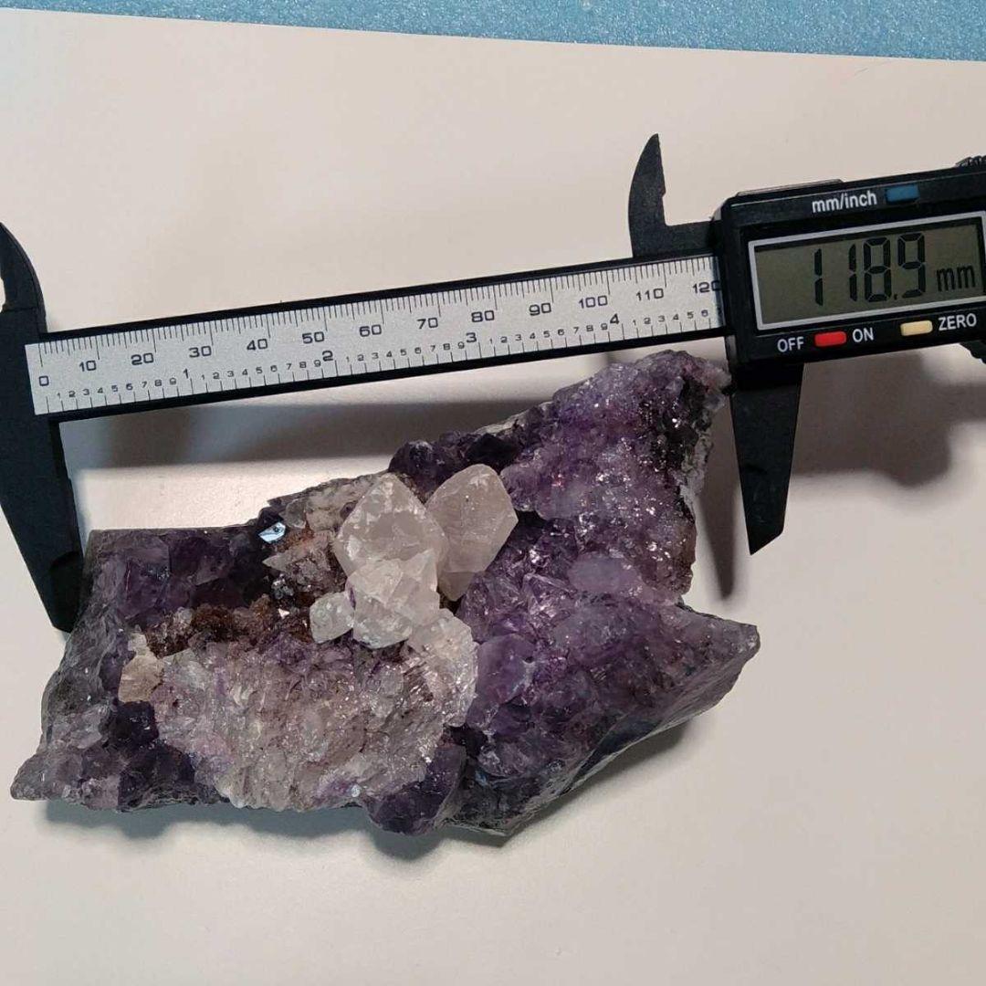 ⑥467g アメジスト カルサイト共生 フラワーアメジスト 原石 クラスター