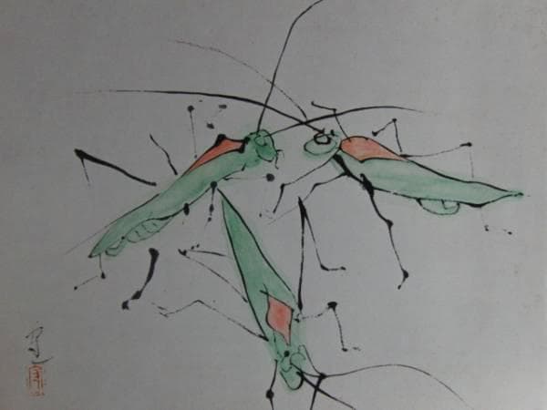 熊谷　守一、馬追蟲、大判、希少画集画、新品額装付、状態良好