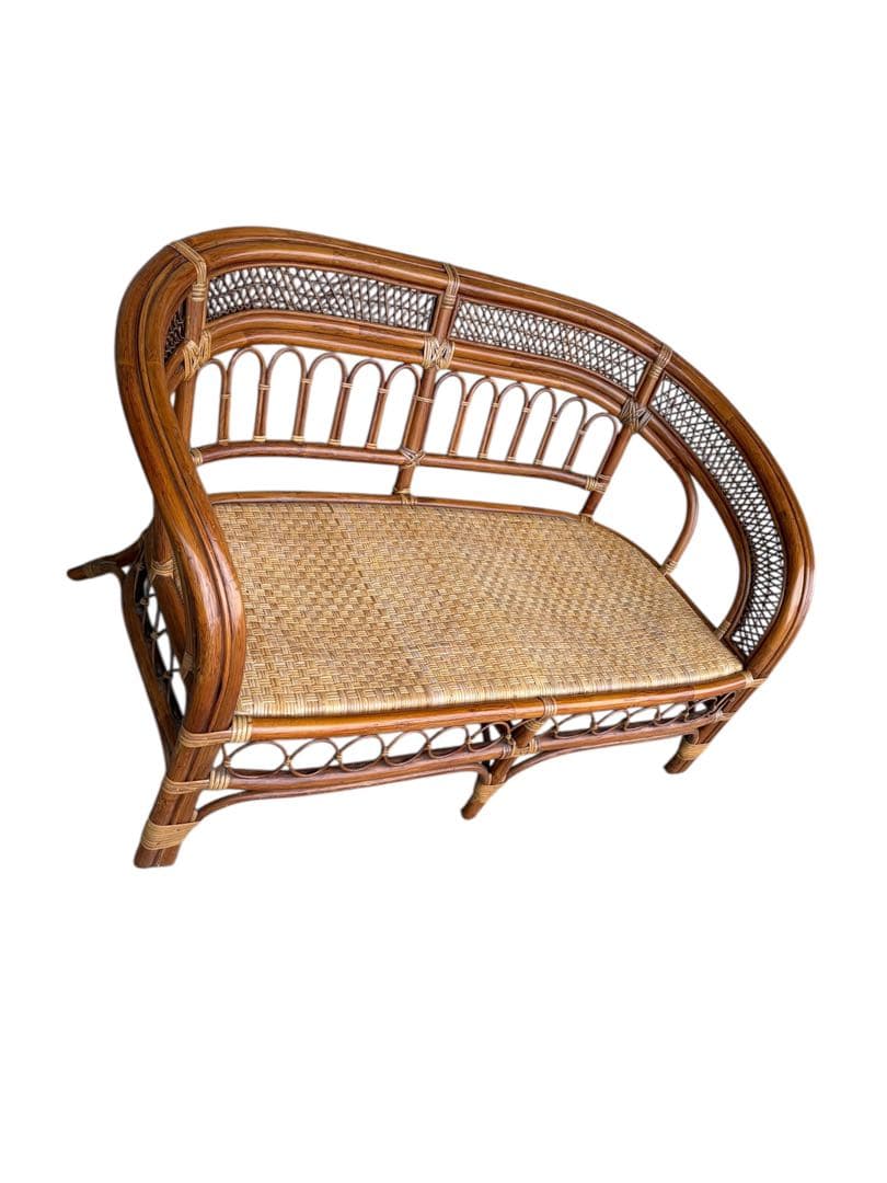 【美品】ラタンソファ 二人掛け チェア 藤製 アンティーク