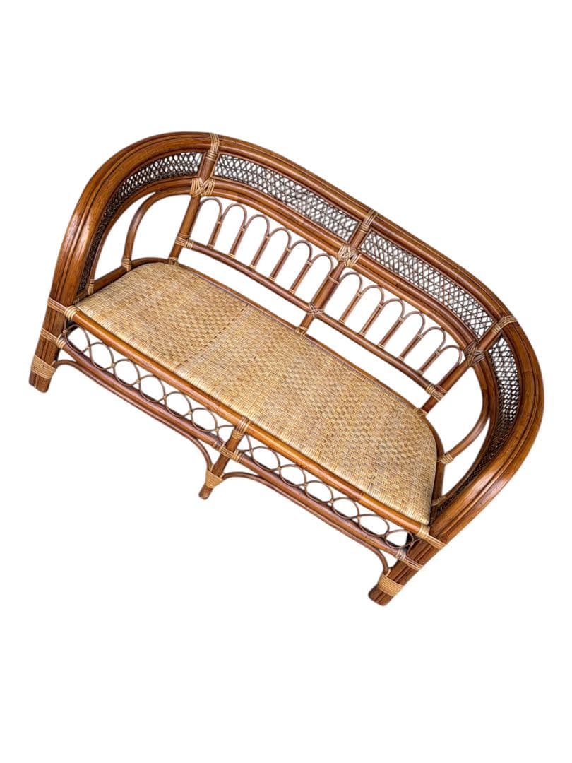 【美品】ラタンソファ 二人掛け チェア 藤製 アンティーク