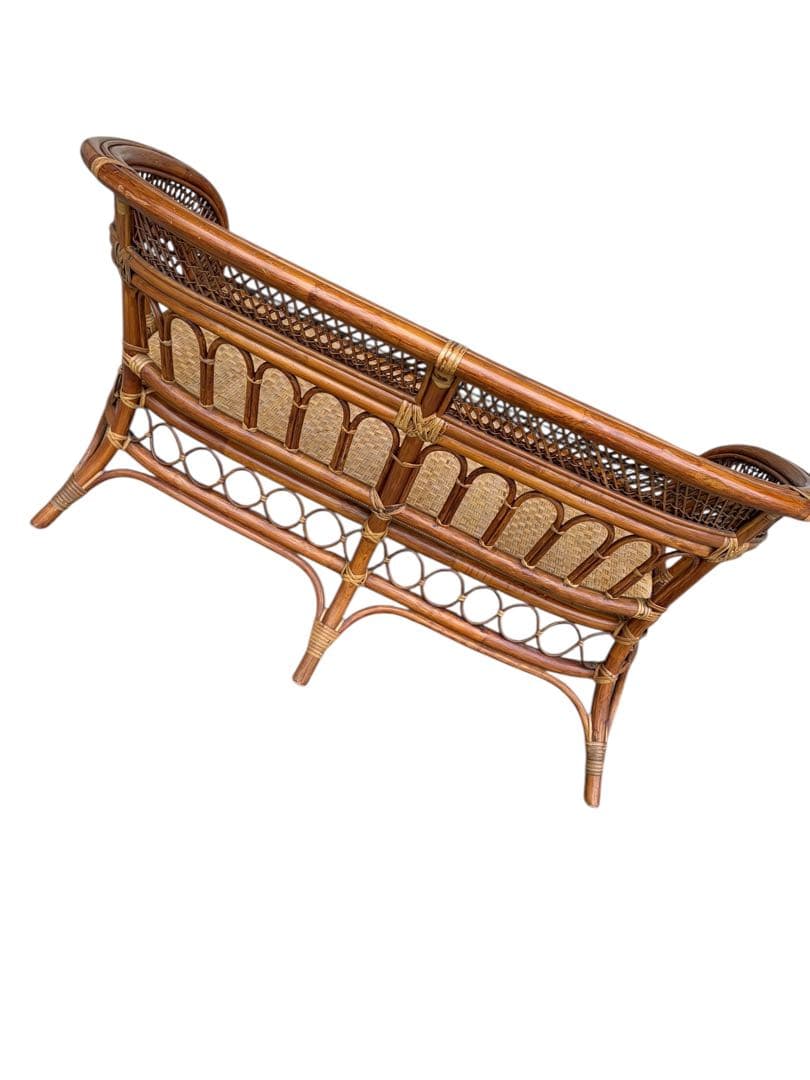 【美品】ラタンソファ 二人掛け チェア 藤製 アンティーク