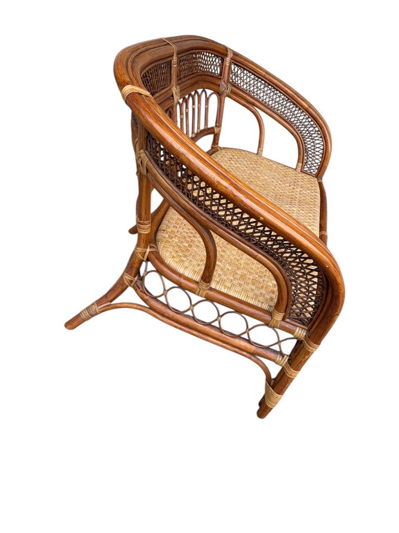 【美品】ラタンソファ 二人掛け チェア 藤製 アンティーク