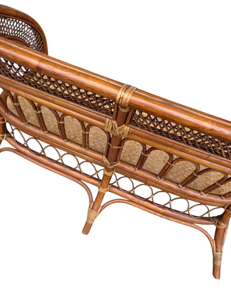 【美品】ラタンソファ 二人掛け チェア 藤製 アンティーク