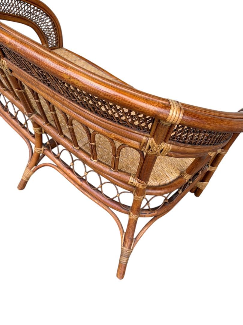 【美品】ラタンソファ 二人掛け チェア 藤製 アンティーク