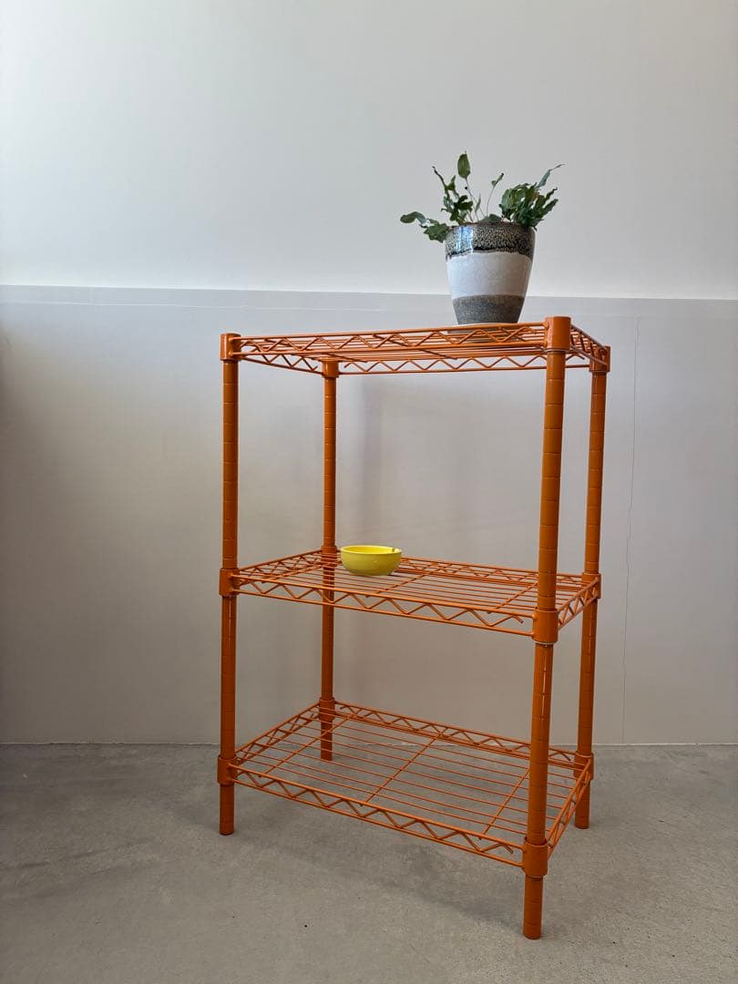 希少　ミッドセンチュリー　レトロポップ　オレンジ スチール メタルラックシェルフ