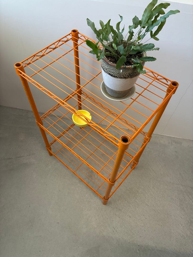希少　ミッドセンチュリー　レトロポップ　オレンジ スチール メタルラックシェルフ