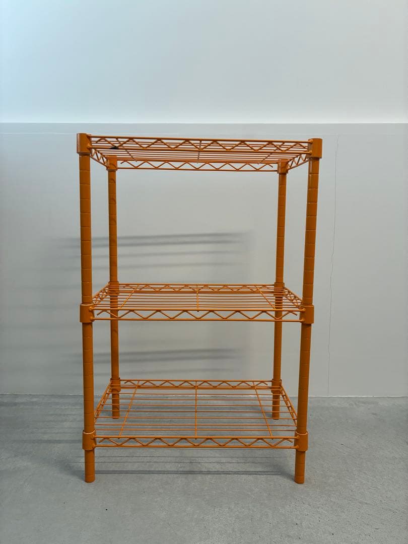 希少　ミッドセンチュリー　レトロポップ　オレンジ スチール メタルラックシェルフ