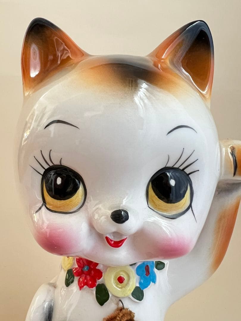 昭和レトロ　瀬戸ファンシー 招き猫　かわいい　陶器　貯金箱　約20cm