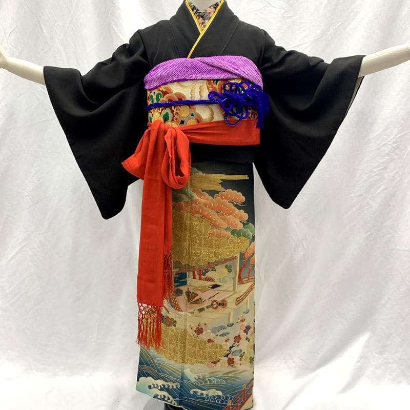 508aj80■アンティーク着物 ジュニアにも 荒波 笠松 五つ紋■良好