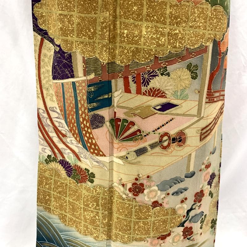 508aj80■アンティーク着物 ジュニアにも 荒波 笠松 五つ紋■良好