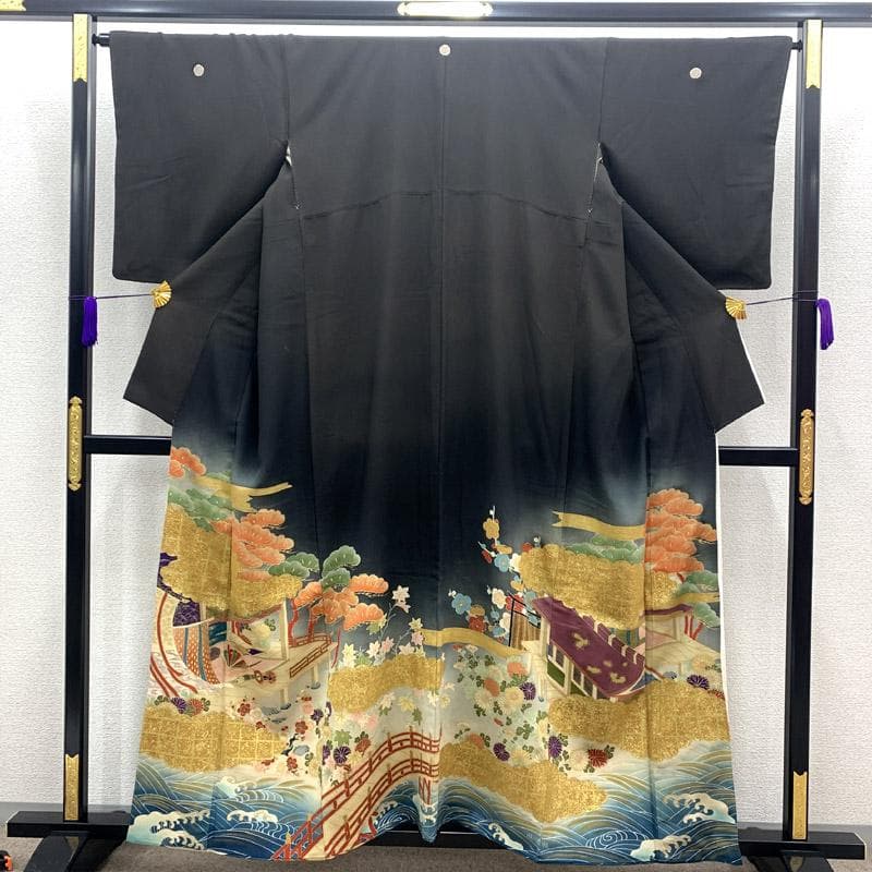 508aj80■アンティーク着物 ジュニアにも 荒波 笠松 五つ紋■良好