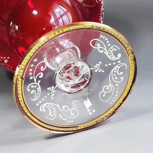 ボヘミアン ガラス 　ルビー　エナメル 　金盛　金箔 狩猟シーン 足付きボウル