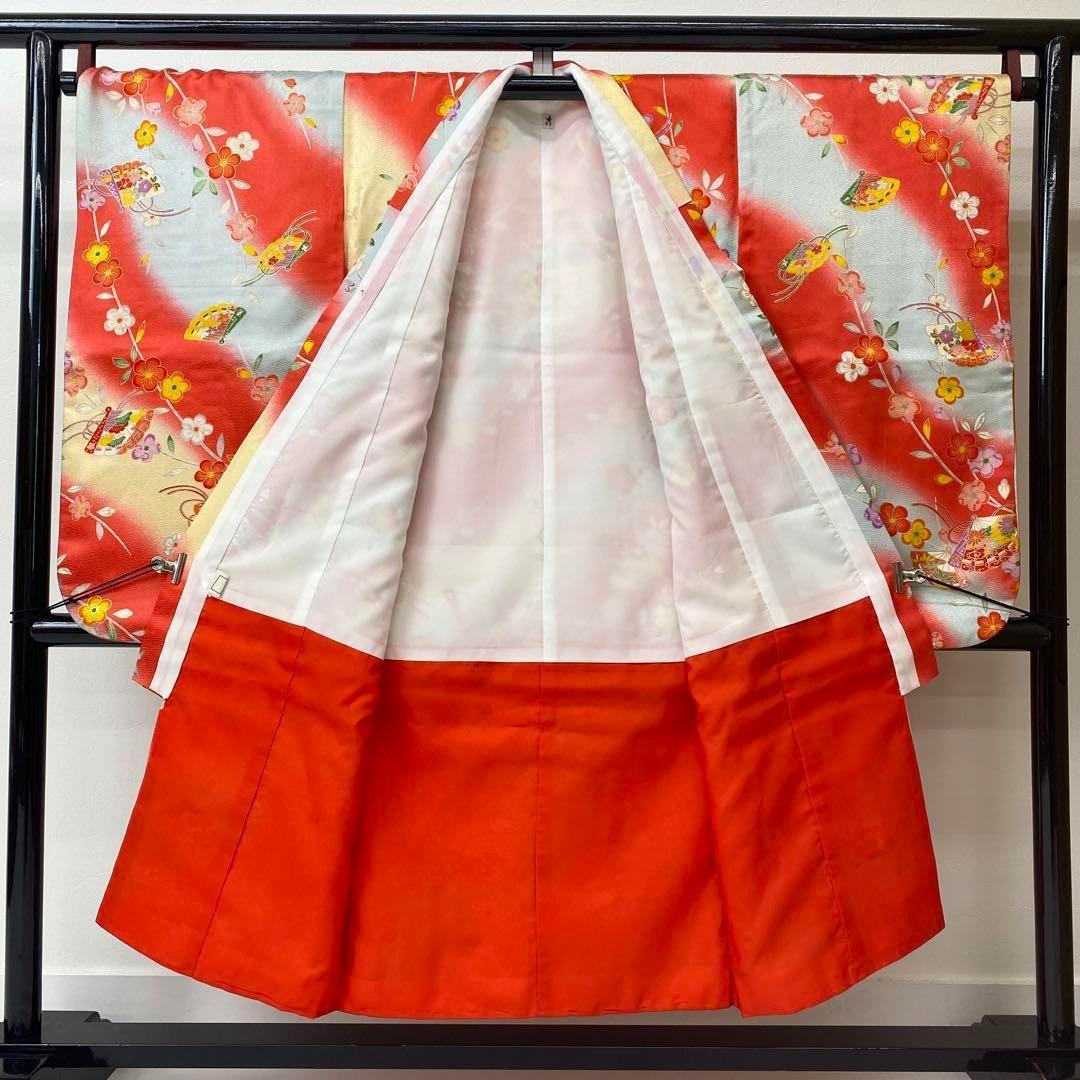 【着物と帯 時流】197ys◆3才女の子着物&被布コート+長襦袢バッグセット正絹