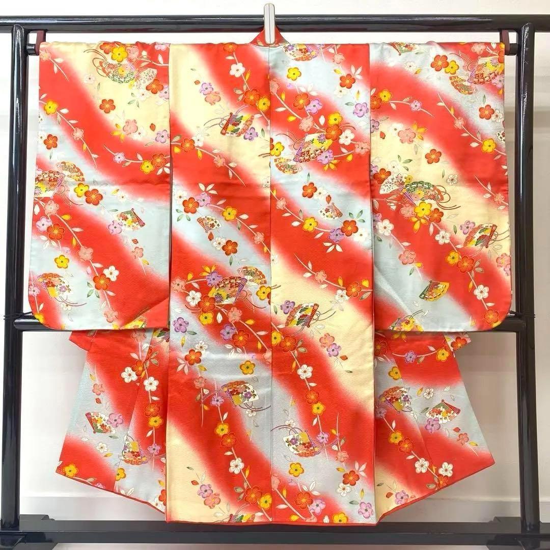 【着物と帯 時流】197ys◆3才女の子着物&被布コート+長襦袢バッグセット正絹