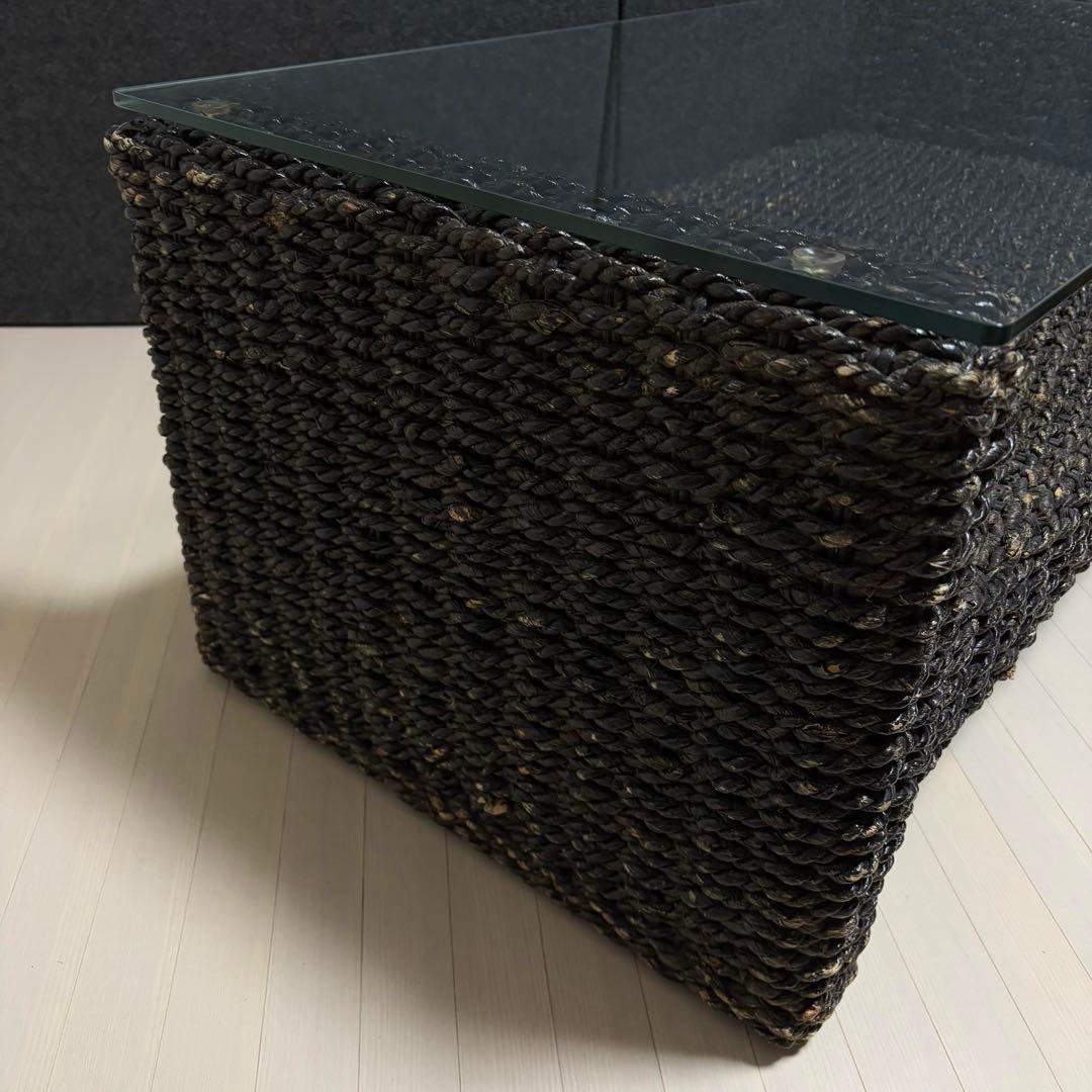 アジアンテーブル　ガラステーブル　籘　ラタン　ローテーブル　リゾート　テーブル