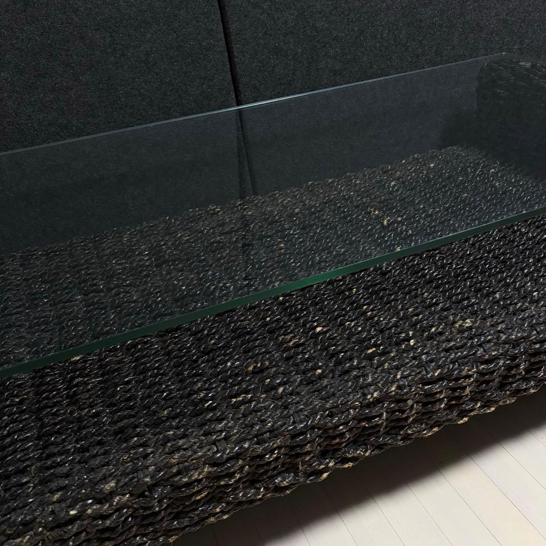 アジアンテーブル　ガラステーブル　籘　ラタン　ローテーブル　リゾート　テーブル