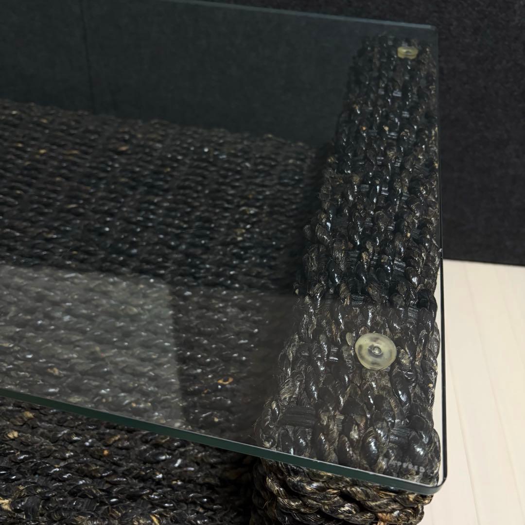 アジアンテーブル　ガラステーブル　籘　ラタン　ローテーブル　リゾート　テーブル