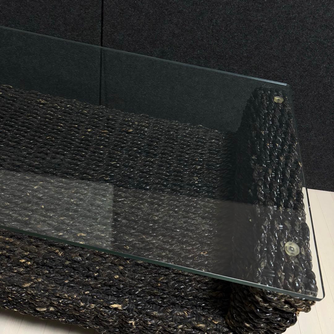 アジアンテーブル　ガラステーブル　籘　ラタン　ローテーブル　リゾート　テーブル