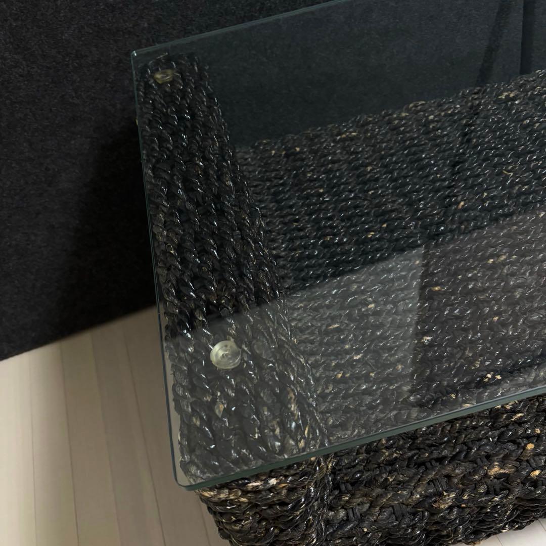 アジアンテーブル　ガラステーブル　籘　ラタン　ローテーブル　リゾート　テーブル