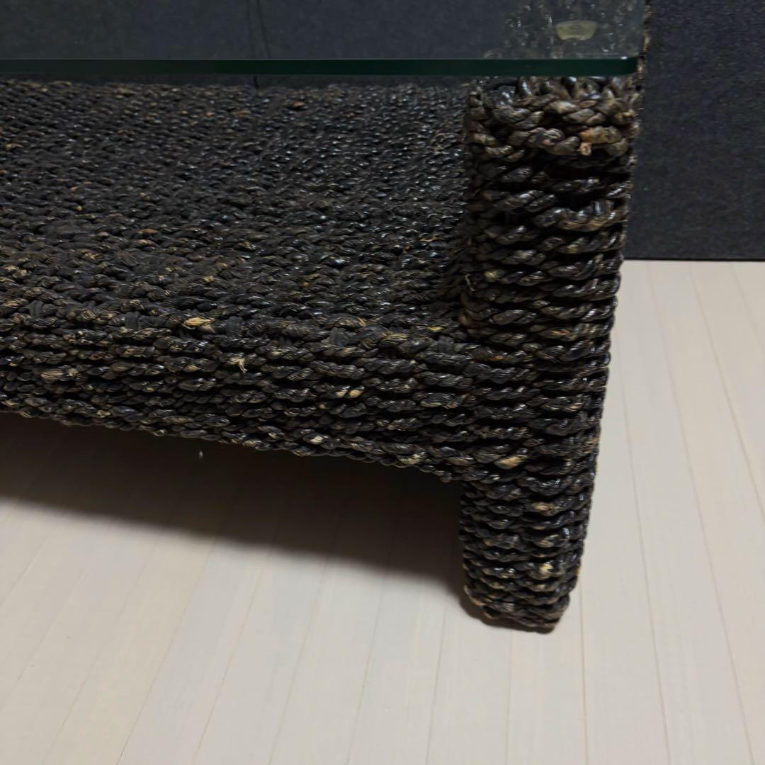 アジアンテーブル　ガラステーブル　籘　ラタン　ローテーブル　リゾート　テーブル