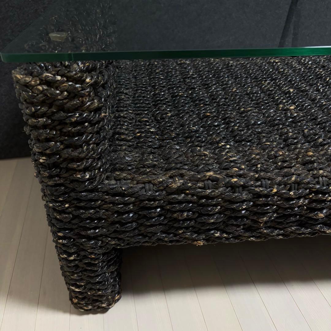 アジアンテーブル　ガラステーブル　籘　ラタン　ローテーブル　リゾート　テーブル