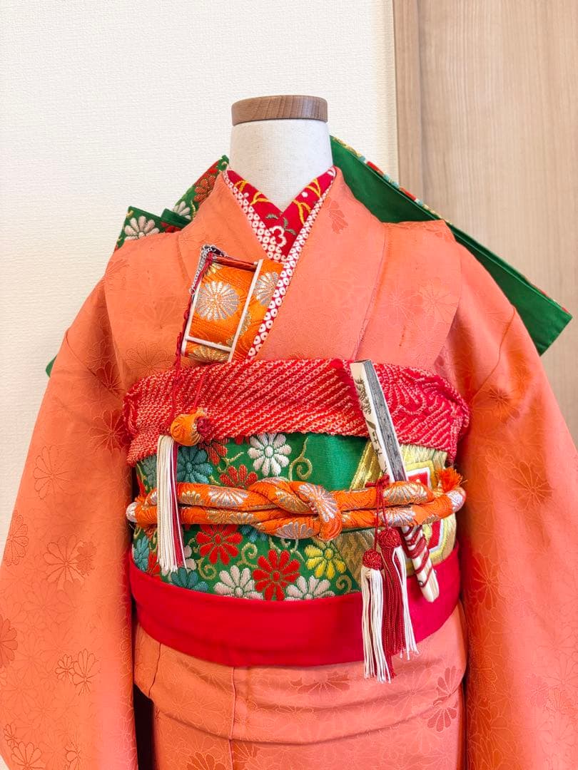 七五三 7歳 祝い着 フルセット 正絹 無地 地紋 レトロ M2505271