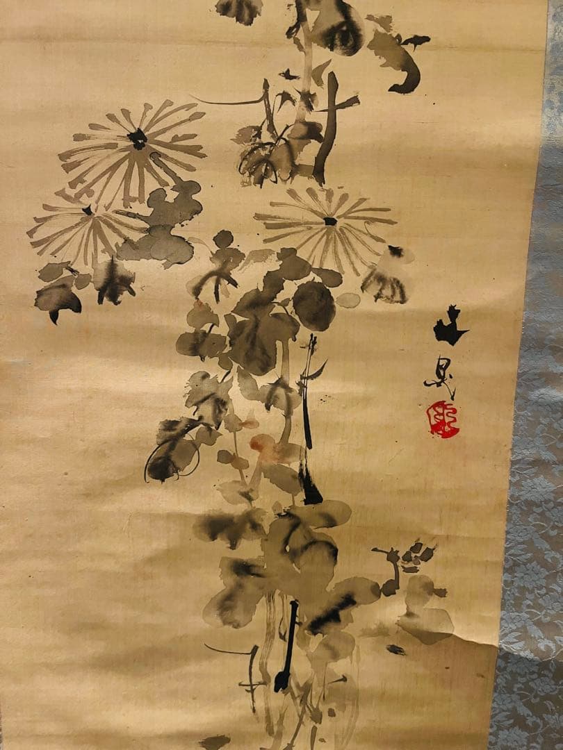 【掛軸箱付き】谷文晁 菊の絵