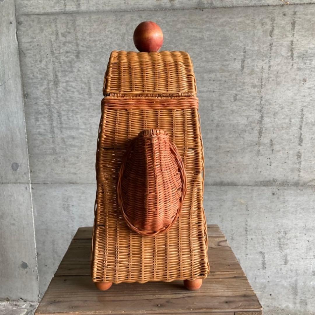 ワイン ボトル ホルダー ラック 籠 ポット 台 収納 籐 ラタン 木製 レトロ