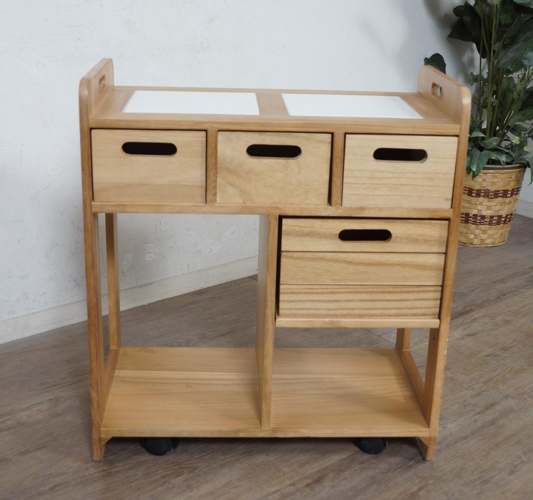 【新品】天然木 キッチンワゴン 対面　コンパクト　アウトレット