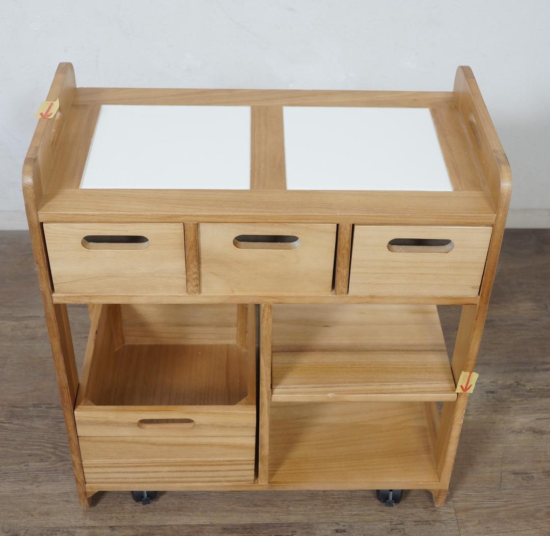 【新品】天然木 キッチンワゴン 対面　コンパクト　アウトレット