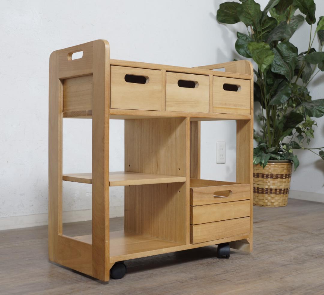 【新品】天然木 キッチンワゴン 対面　コンパクト　アウトレット