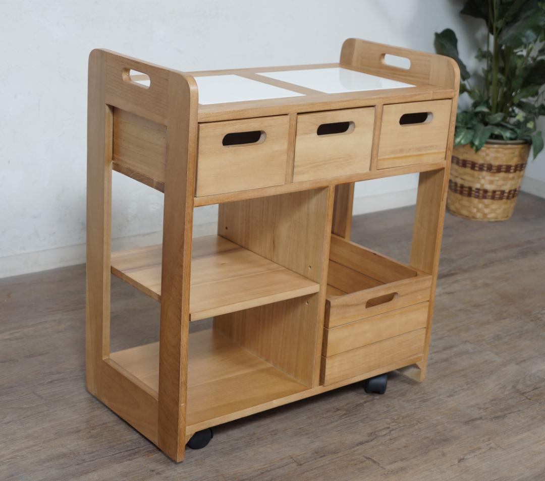 【新品】天然木 キッチンワゴン 対面　コンパクト　アウトレット