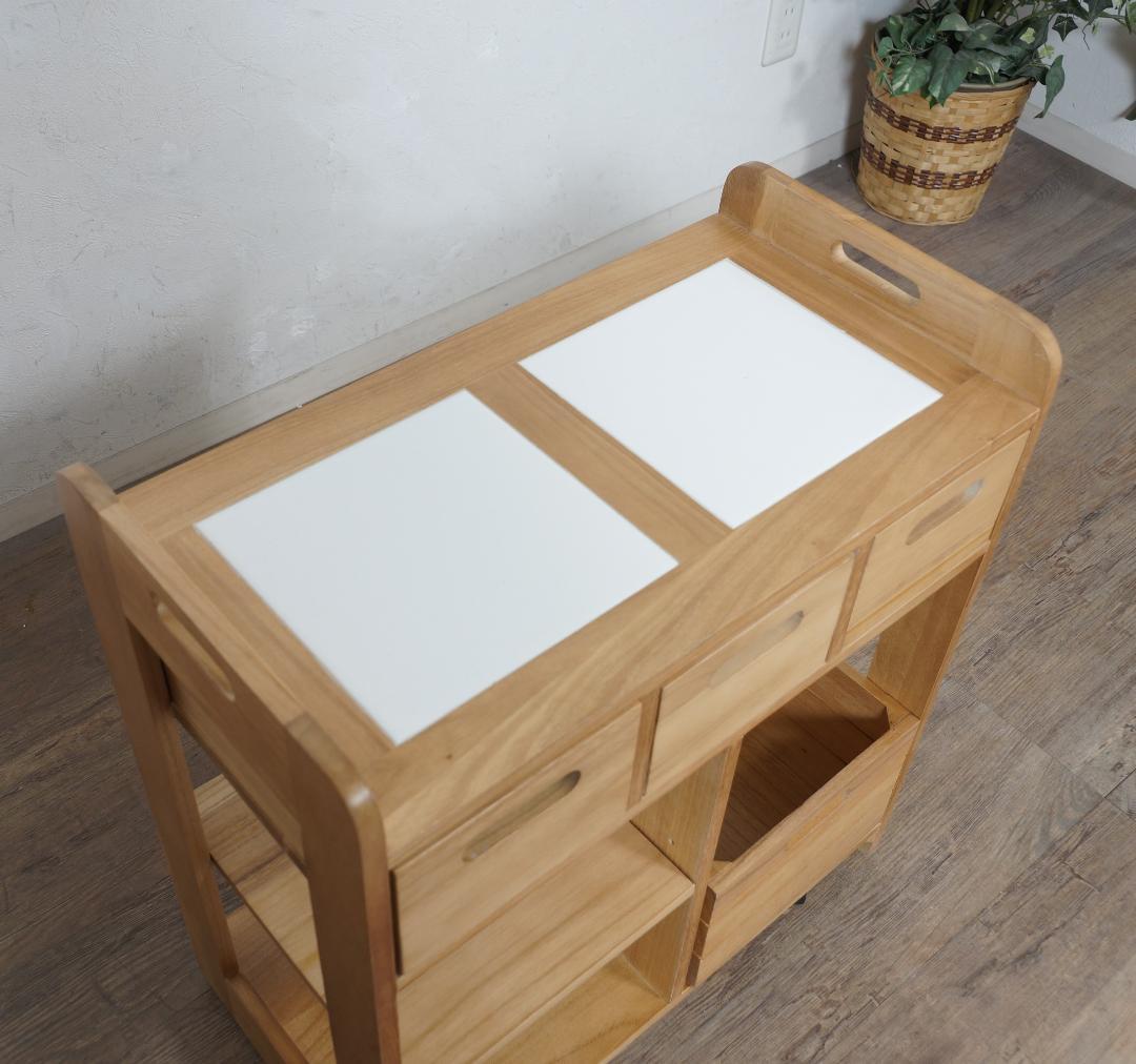 【新品】天然木 キッチンワゴン 対面　コンパクト　アウトレット