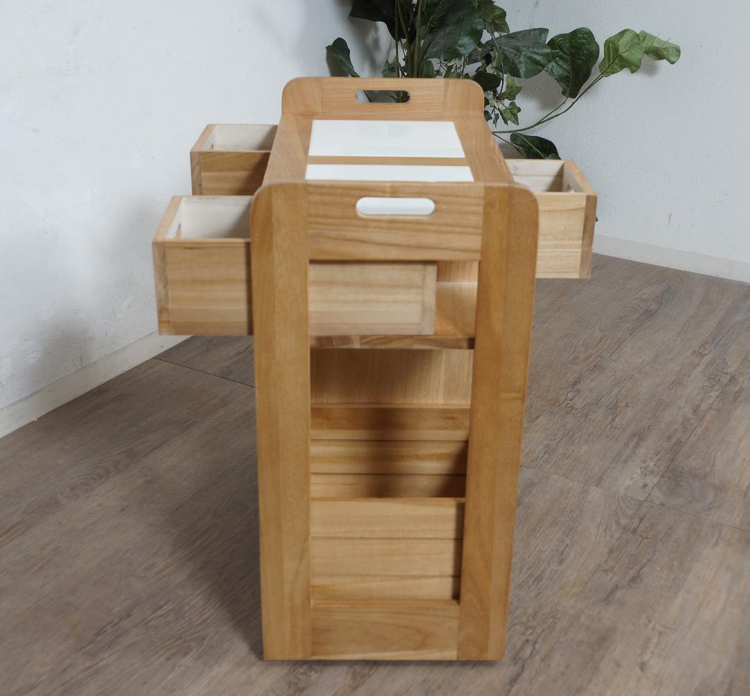 【新品】天然木 キッチンワゴン 対面　コンパクト　アウトレット