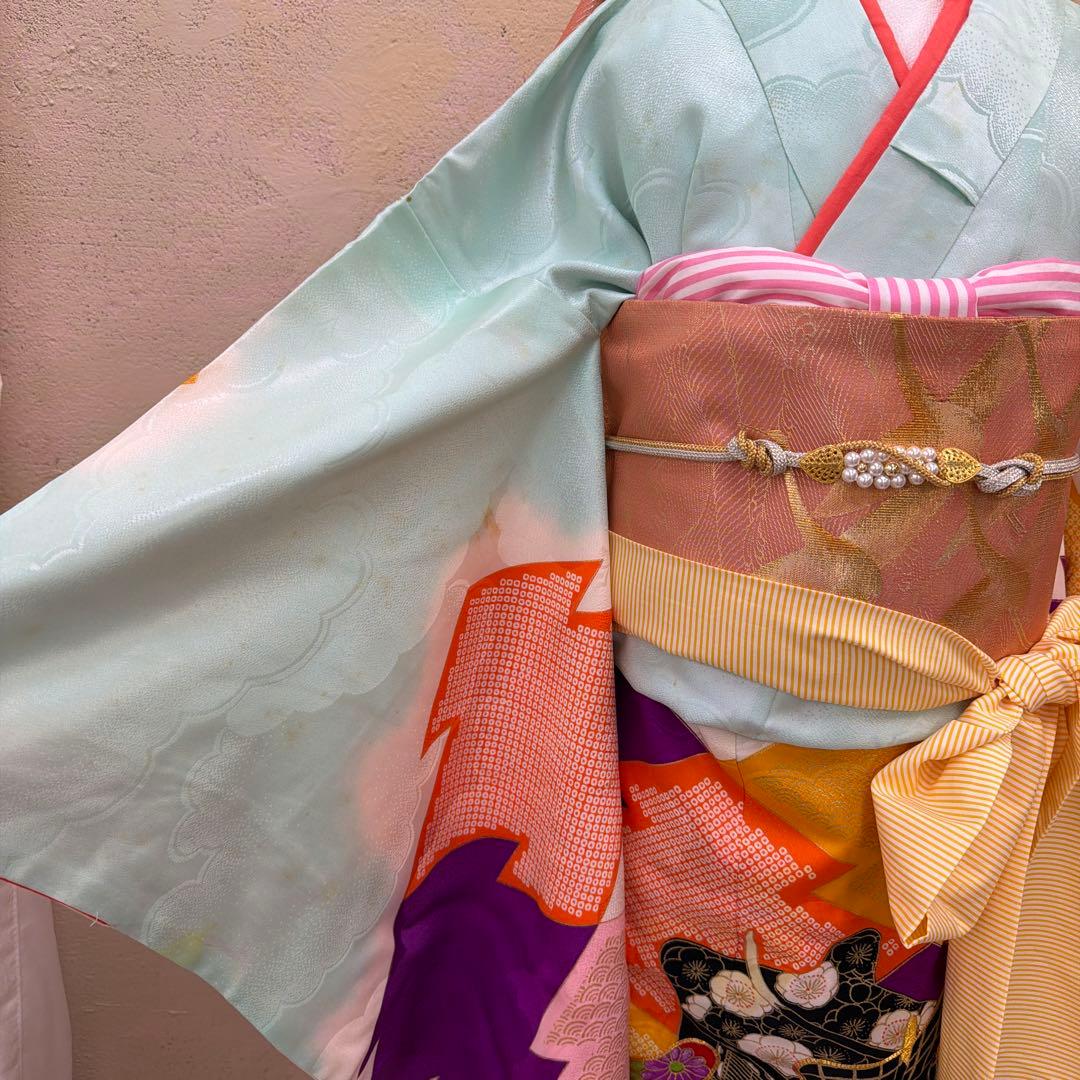 No.k006七五三 7歳 着物 フルセット レトロ柄 ※シミあり