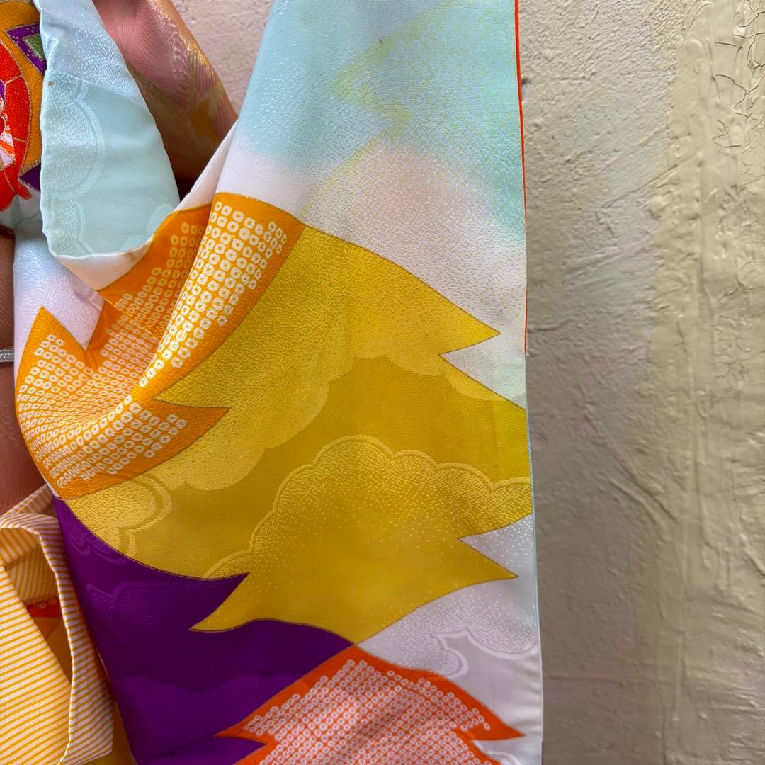 No.k006七五三 7歳 着物 フルセット レトロ柄 ※シミあり