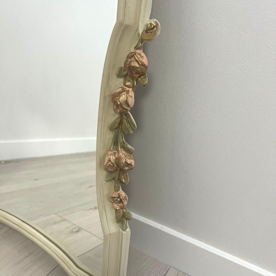 ウォールミラー　ヴィンテージ　アンティーク　壁紙　木製　フラワー　デコ