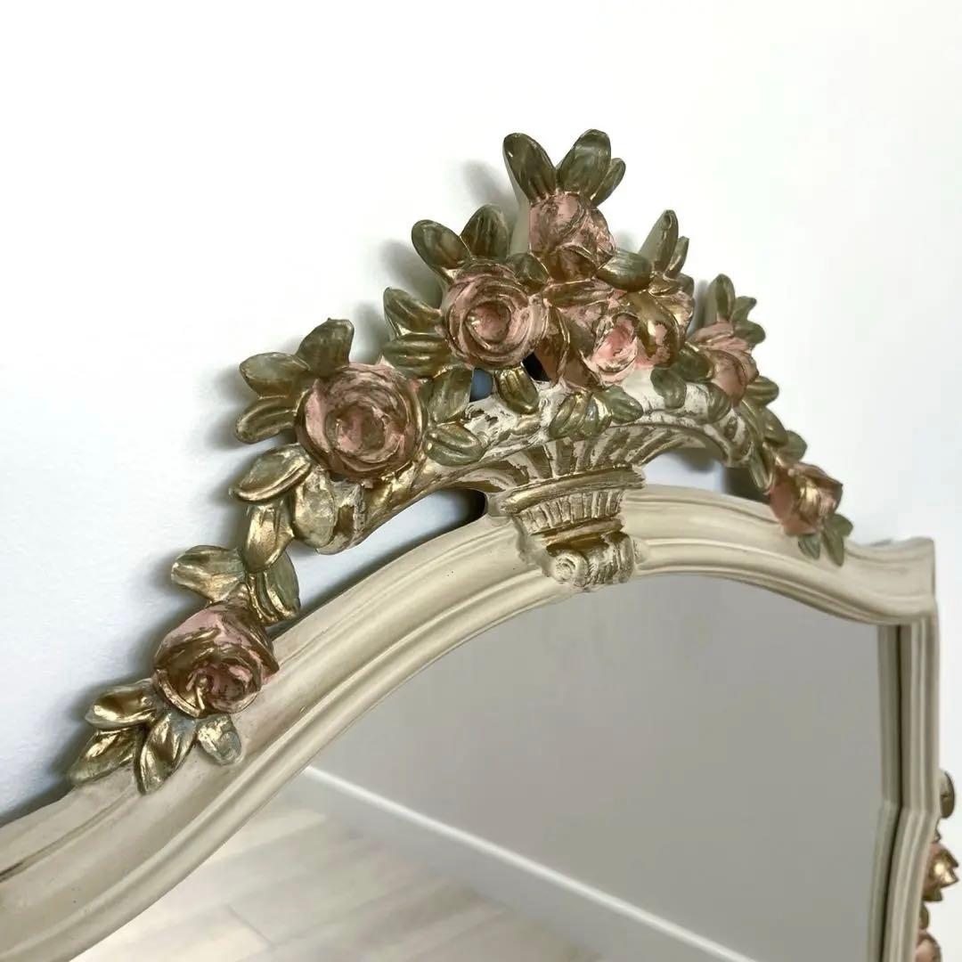 ウォールミラー　ヴィンテージ　アンティーク　壁紙　木製　フラワー　デコ