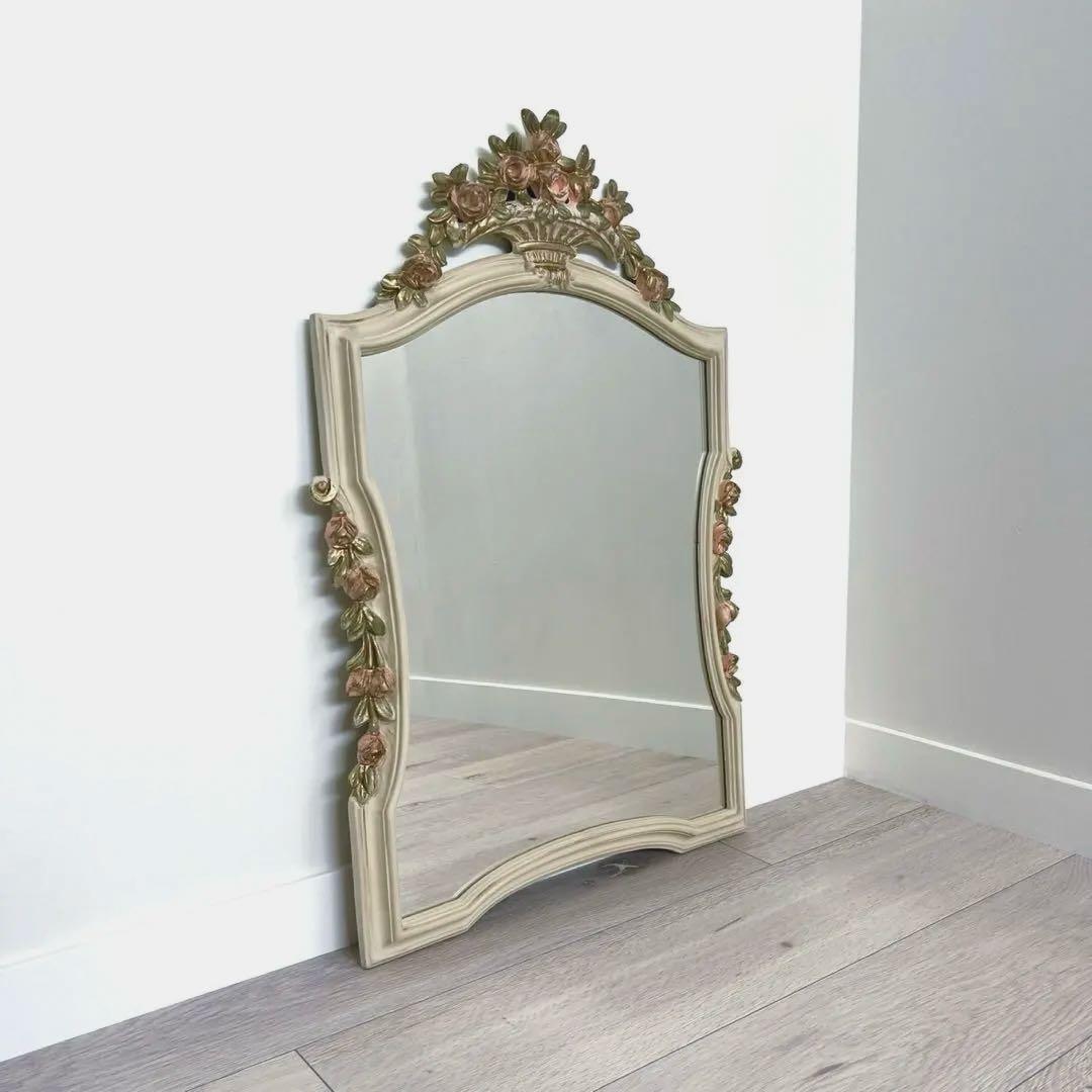 ウォールミラー　ヴィンテージ　アンティーク　壁紙　木製　フラワー　デコ