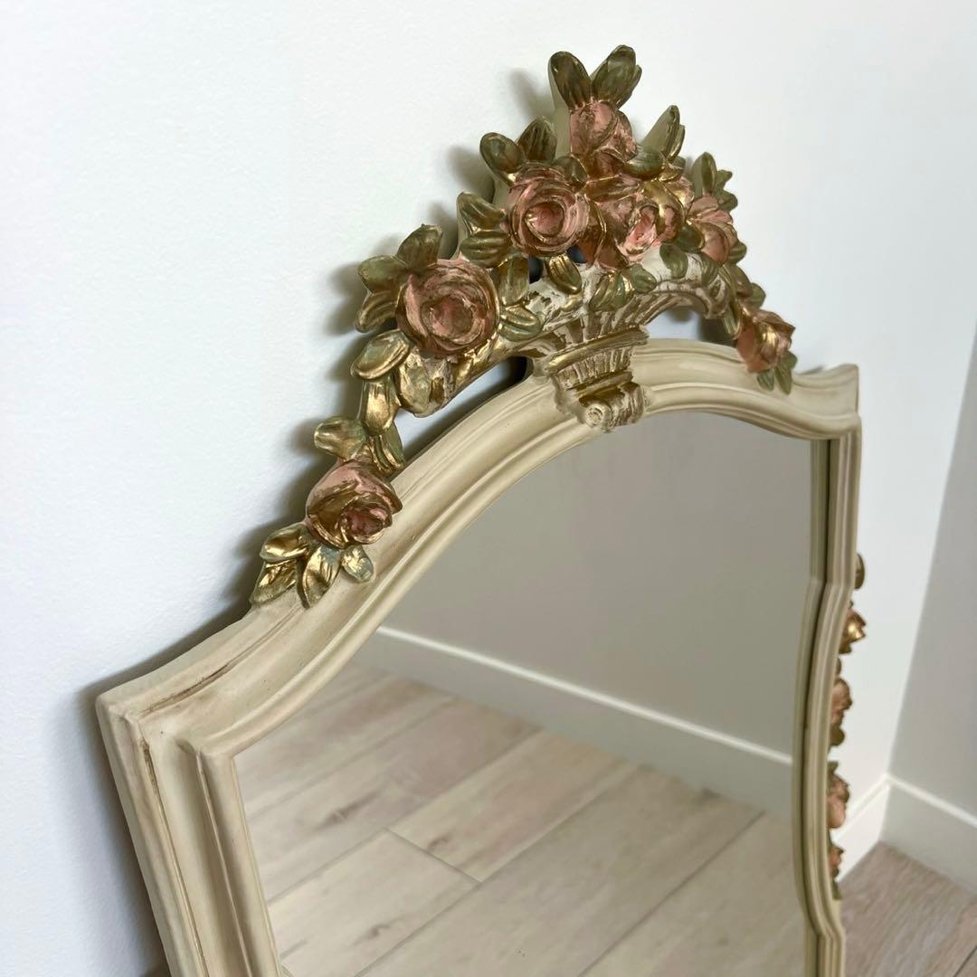 ウォールミラー　ヴィンテージ　アンティーク　壁紙　木製　フラワー　デコ