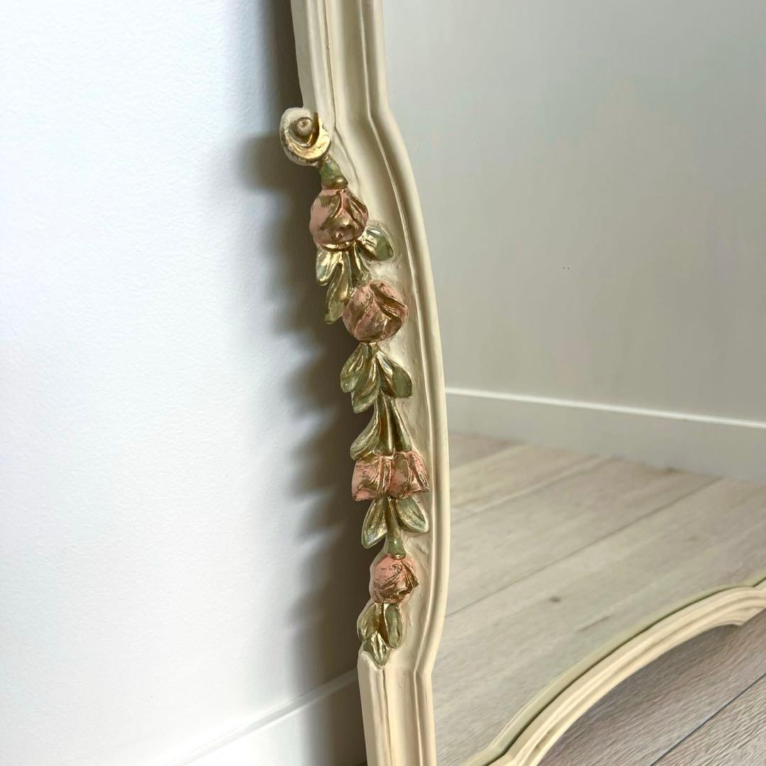 ウォールミラー　ヴィンテージ　アンティーク　壁紙　木製　フラワー　デコ