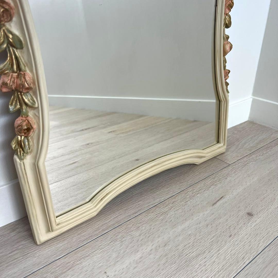 ウォールミラー　ヴィンテージ　アンティーク　壁紙　木製　フラワー　デコ