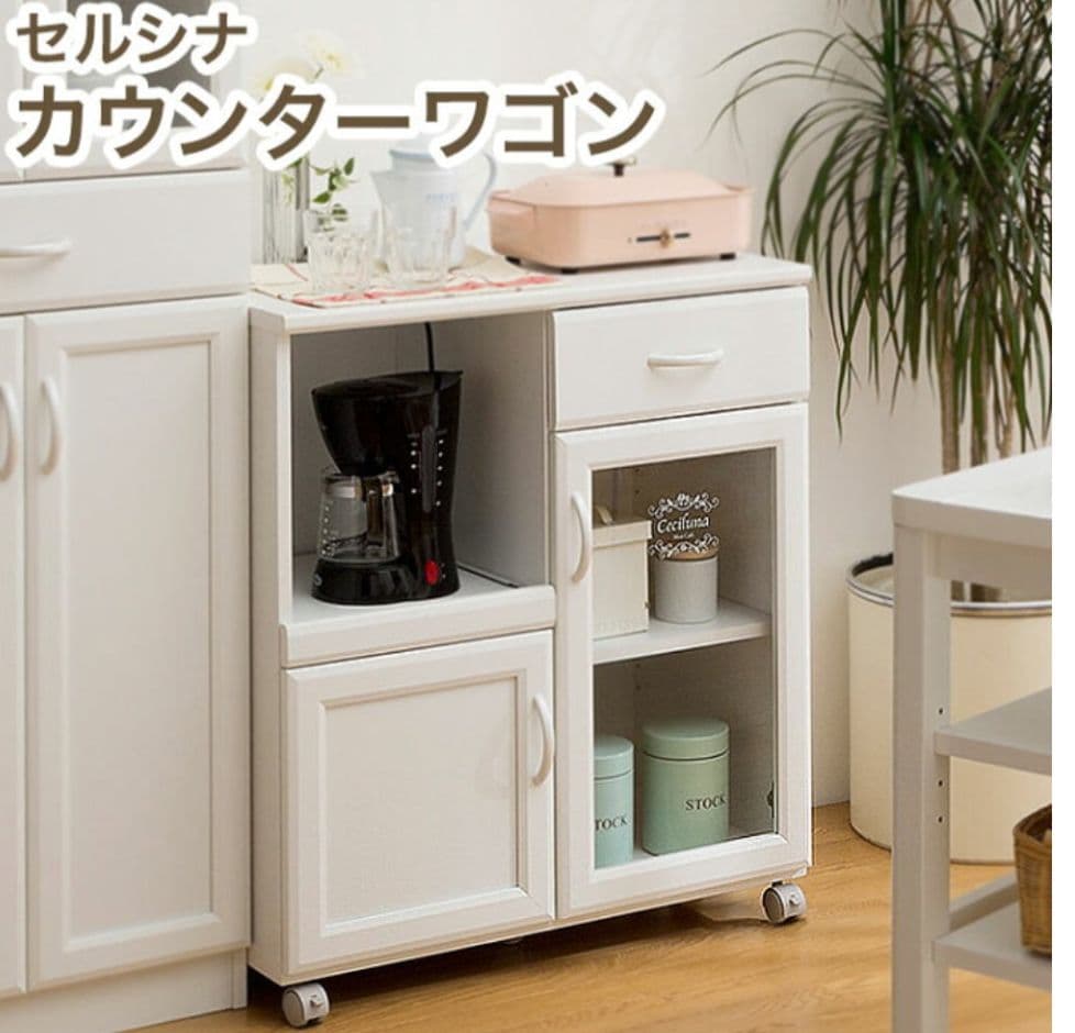 茨城、千葉県内なら運びます！ホワイト キッチンカウンター 引き出し付き