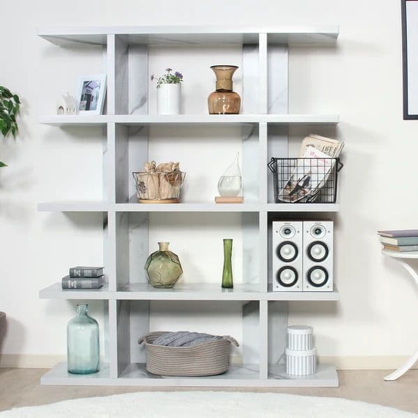 オープンシェルフ５段幅広　大理石柄　幅120ｃｍ×高さ143.5ｃｍ