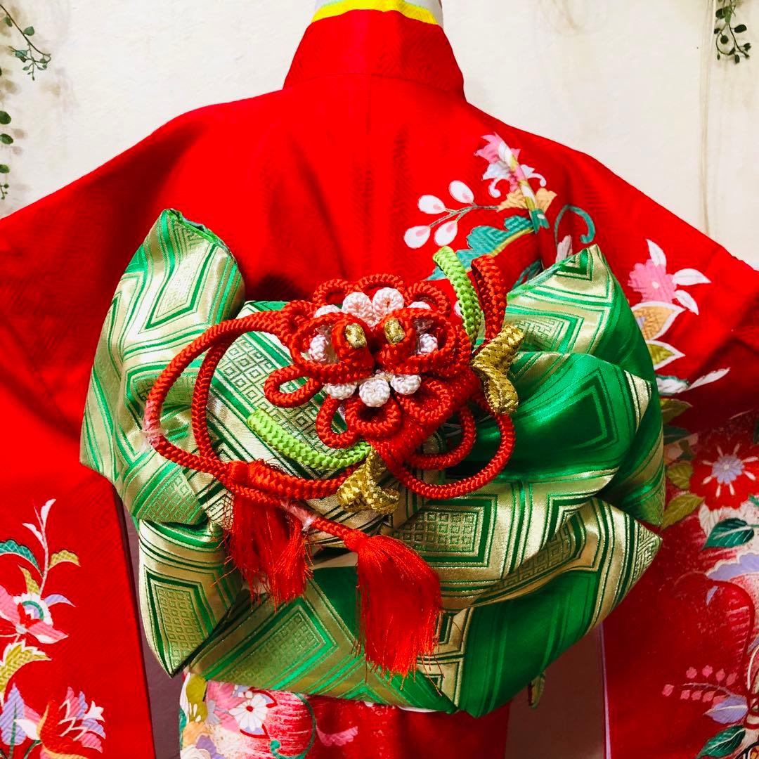 七五三 七歳‼️豪華正絹赤×黒ラメキラキラ‼️手毬熨斗金彩煌びやか際立つフルセット