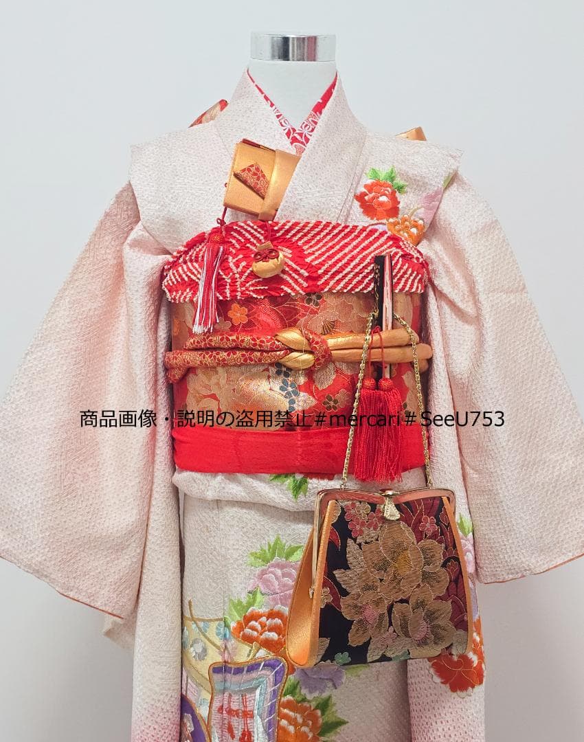 七五三　7歳　 正絹　総絞り　着物　セット　女の子 c98